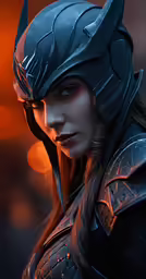 a woman dressed up in costume with horns