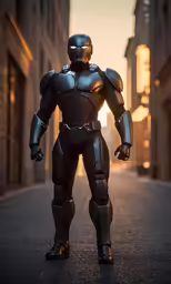 a character from the film iron man standing in an alley