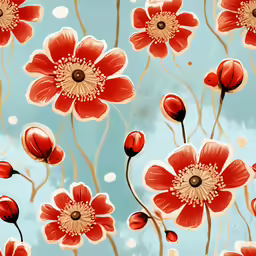 floral background with red flowers, painted in watercolor