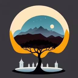 a tree with mountains in the background