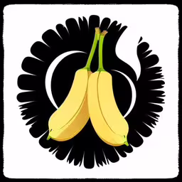 two bananas hanging from the end of a banana stand