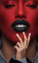 the woman has red painted on her face