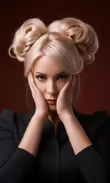 a beautiful blonde woman with blonde hair and a bun on her head