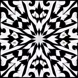 a white and black square with a pattern of flowers