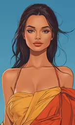 a beautiful woman with large breast in an orange dress