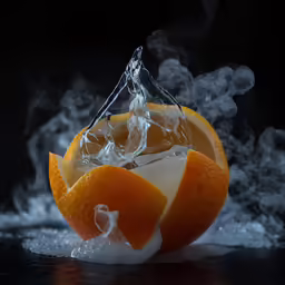 an orange with some water being poured on top