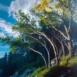 a couple of trees on top of a hill