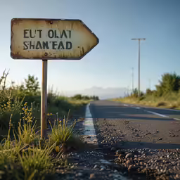 a sign is in the middle of the road