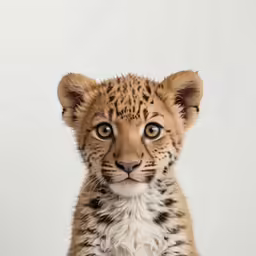 a baby jaguar posing for a photo while looking at the camera
