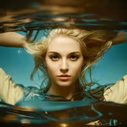 a woman is holding her head behind a glass
