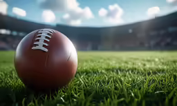 an old looking football sitting in the middle of the field