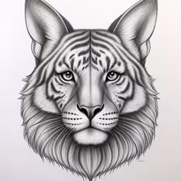 the penciled face of a tiger,a drawing of a tiger