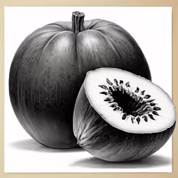 an unripe apple and half - a - kiwi