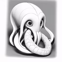 an odd looking object is posed next to a blank white paper