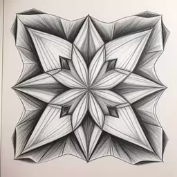 a black and white drawing of a star with lines,a black and white drawing of a circular flower