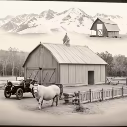there is a horse that is standing near a car