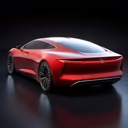 the rear view of a red, sleek, electric sports car
