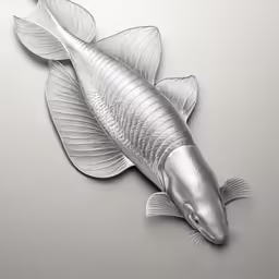 a drawing of a silver fish is shown on a grey surface