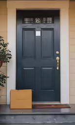 a cardboard box in front of the door