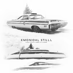 two cars in the snow with one driving behind it