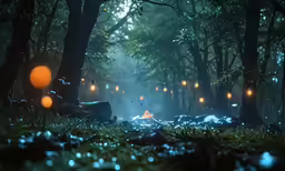 fireball lighting up the night dark forest