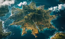 a aerial view shows an island and sea