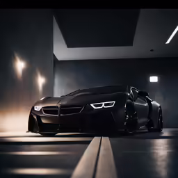 a bmw concept car in a dimly lit room