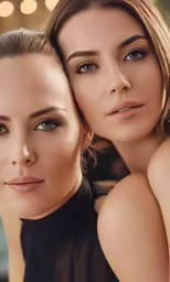 two beautiful women posing next to each other