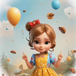 there is a cartoon girl dressed as a kid flying in the air