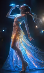 a woman in a blue dress that is performing