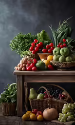 a table is loaded with many different kinds of fruits