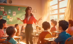 a teacher standing at the front of a classroom full of students