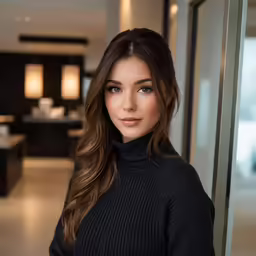 a woman is posing in a fancy suite