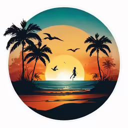 the girl on the beach is standing under a palm tree