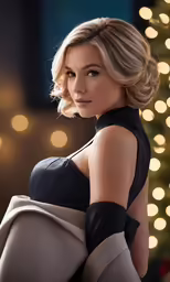 a woman with blonde hair wearing black gloves