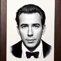 a poster with an image of a man in a suit and bow tie