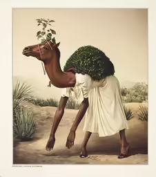an african woman carrying a tree on her head