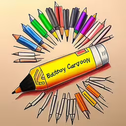 a bunch of pencils with the names tattoo dragon written on it,colored pencils around a drawing of a battery pencil,pencils and markers arranged in an interesting design,an image of different types of crayons in a circle,colored pencils are arranged in a circle with the word tattooy cartoon