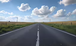 the road is in the middle of a field