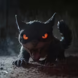 a cat has glowing eyes on his face
