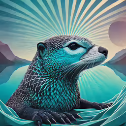 an animal sitting on top of a blue blanket