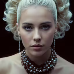 a woman with blonde hair wearing a necklace