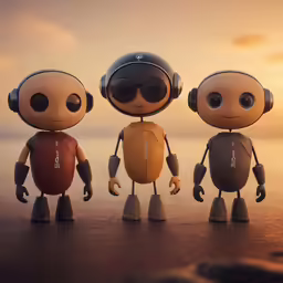 three little robots standing on top of each other