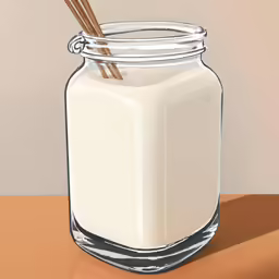 a painting of a jar of white drink