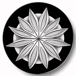 a very large and elegant flower on a black and white plate