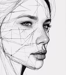 a drawing with lines and a girl