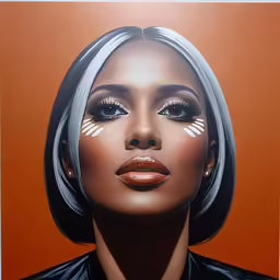 a portrait of a woman with a short blunt and a nose make up with eyelashes