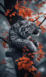 the large leopard is sleeping on a tree branch