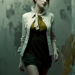 a young woman wearing a white shirt and black skirt