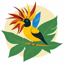 bird with orange and red feathers sitting on green leaves,a bird sitting on top of a leaf covered branch